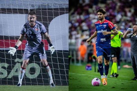 Goleiro Gabriel e volante Pedro Augusto em campo por Vitória e Fortaleza, respectivamente