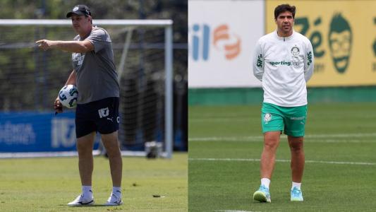 Técnicos Rogério Ceni, do Bahia, e Abel Ferreira, do Palmeiras, durante treino das equipes