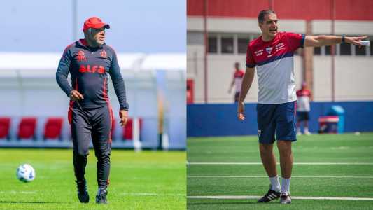 Técnicos Roger Machado, do Internacional, e Renato Paiva, do Fortaleza