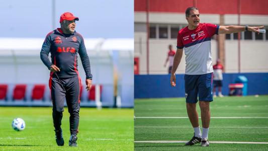 Técnicos Roger Machado, do Internacional, e Renato Paiva, do Fortaleza