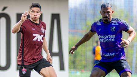 Atacante Osvaldo, do Vitória, e volante Fernando Sobral, do Ceará, durante treino das equipes