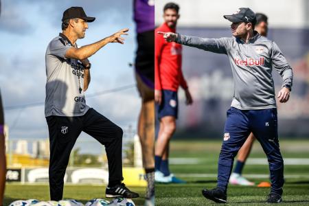Léo Condé, do Ceará, e Fernando Seabra, do RB Bragantino, durante treino de suas equipes