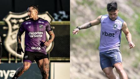 Vina, do Ceará, e Artur, do Botafogo, durante treino das equipes