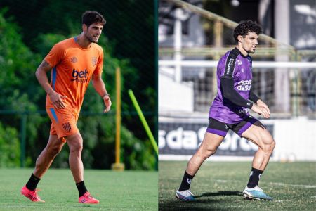 Gonçalo Paciência, do Sport, e Rafael Ramos, do Ceará, durante treino de suas equipes