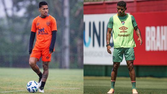 Matheusinho, do Sport, e Hércules, do Fluminense, durante treino das equipes