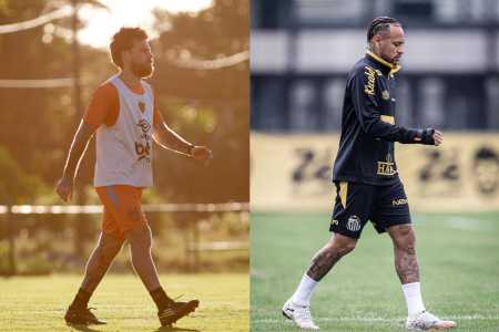 Lucas Lima, do Sport, e Neymar, do Santos, durante treino das equipes