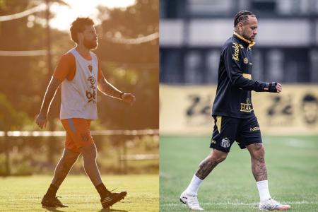Lucas Lima, do Sport, e Neymar, do Santos, durante treino das equipes