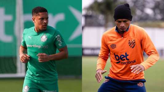 Vitor Roque, atacante do Palmeiras, e Léo Pereira, atacante do Sport