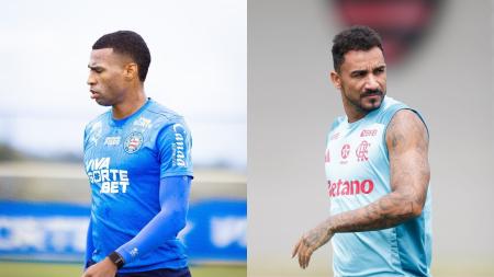 Volante Jean Lucas, do Bahia, e zagueiro Danilo, do Flamengo, durante treino das equipes