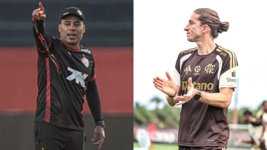 Jair Ventura, do Vitória, e Filipe Luís, do Flamengo, durante treino das equipes