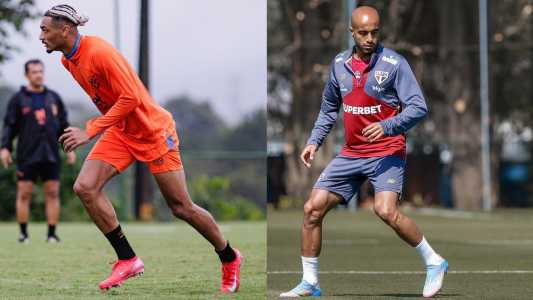 Derik, do Sport, e Lucas Moura, do São Paulo, no treino de suas respectivas equipes