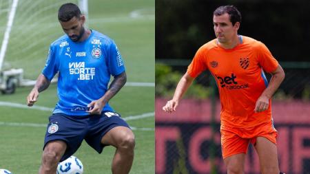 Willian José, do Bahia, e Pablo, do Sport, durante treino das equipes