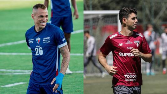 Atacante Breno Lopes, do Fortaleza, e meia Oscar, do São Paulo, durante treino das equipes