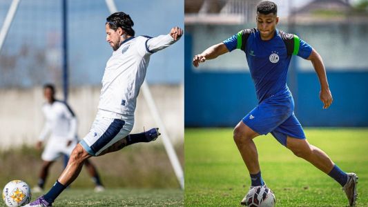Volante Gustavo Nicola, do CSA, e meia Vitinho, do Confiança, durante treino de suas equipes