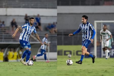 Camacho (à esq.) e Gustavo Nicola em ação pelo CSA