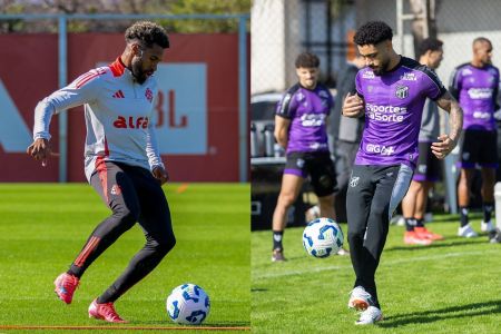 Wesley, atacante do Internacional, e Matheus Bahia, lateral-esquerdo do Ceará