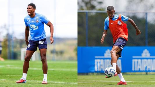 Zagueiro Kanu e atacante Ademir durante treino do Bahia