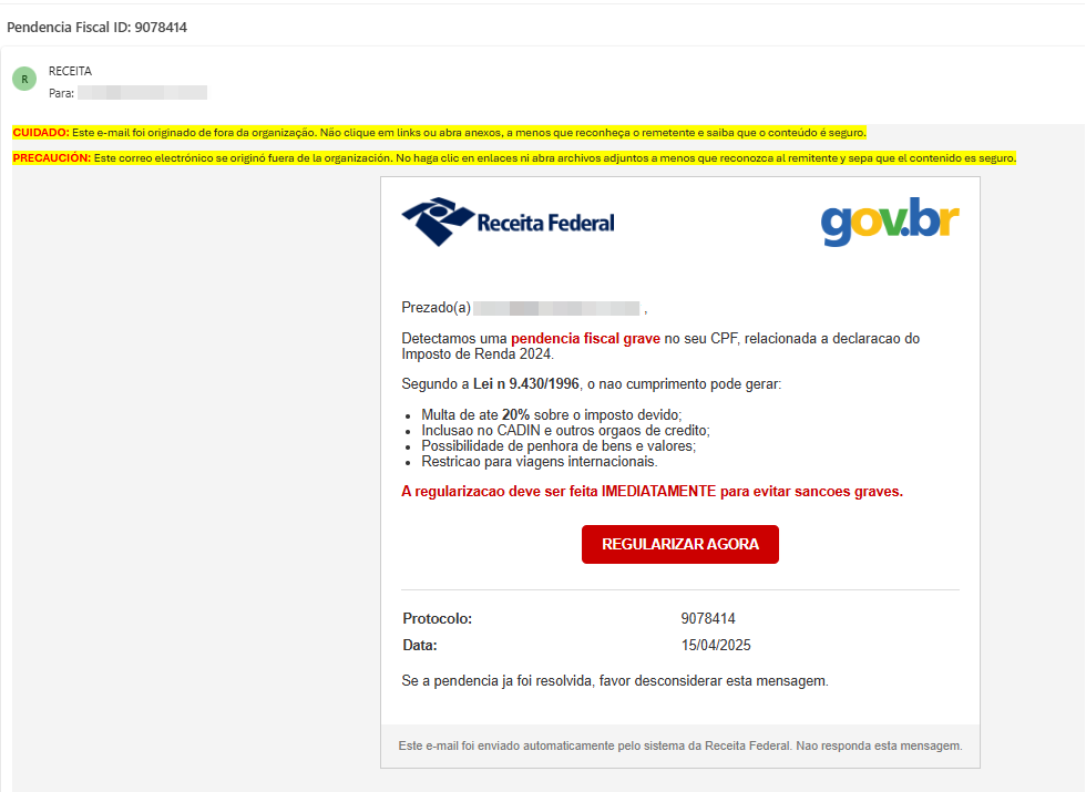 Receita alerta para golpe do falso e-mail chamado 'Pendência Fiscal'
