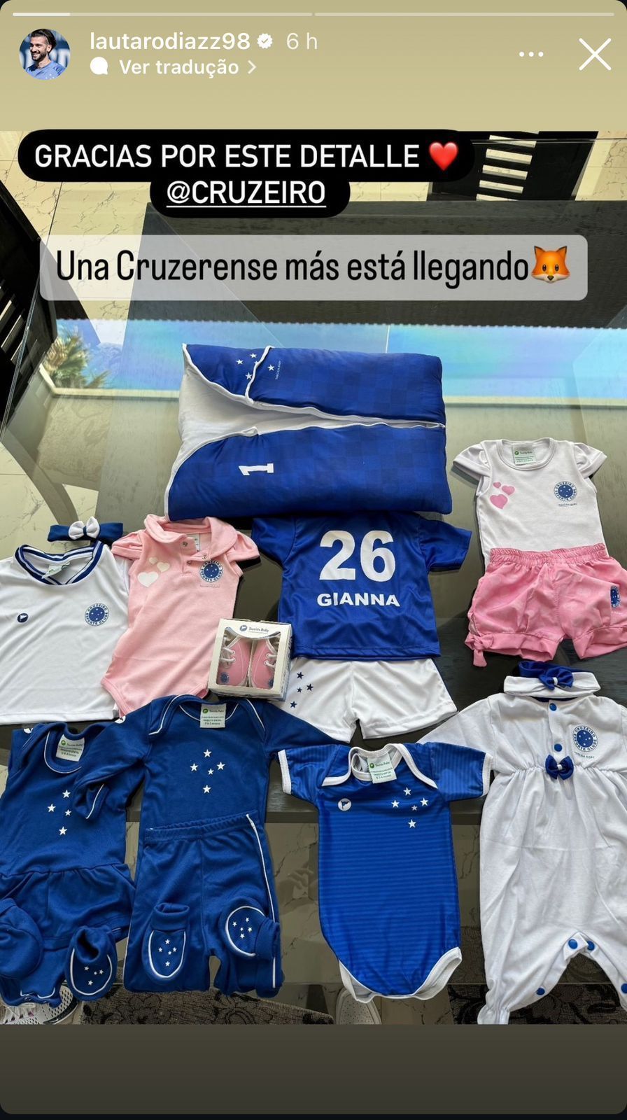 Lautaro será pai e ganha presentes do Cruzeiro: ‘Uma cruzeirense está chegando’