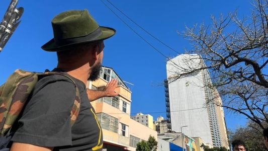 Eduardo Kobra mostra marcações sendo feitas em paredão que terá sua assinatura