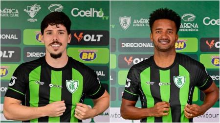 Eduardo Person (à esquerda) e Artur (à direita), reforços do América, foram apresentados na manhã desta segunda-feira (5)