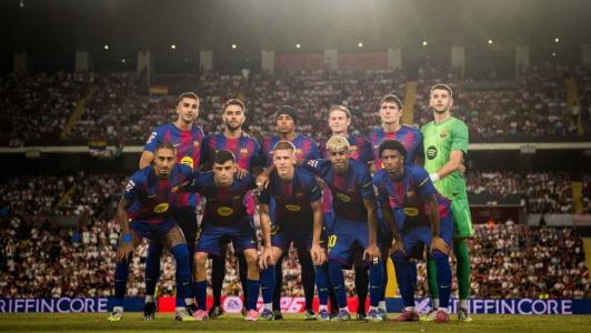 Elenco do Barcelona em partida do Campeonato Espanhol