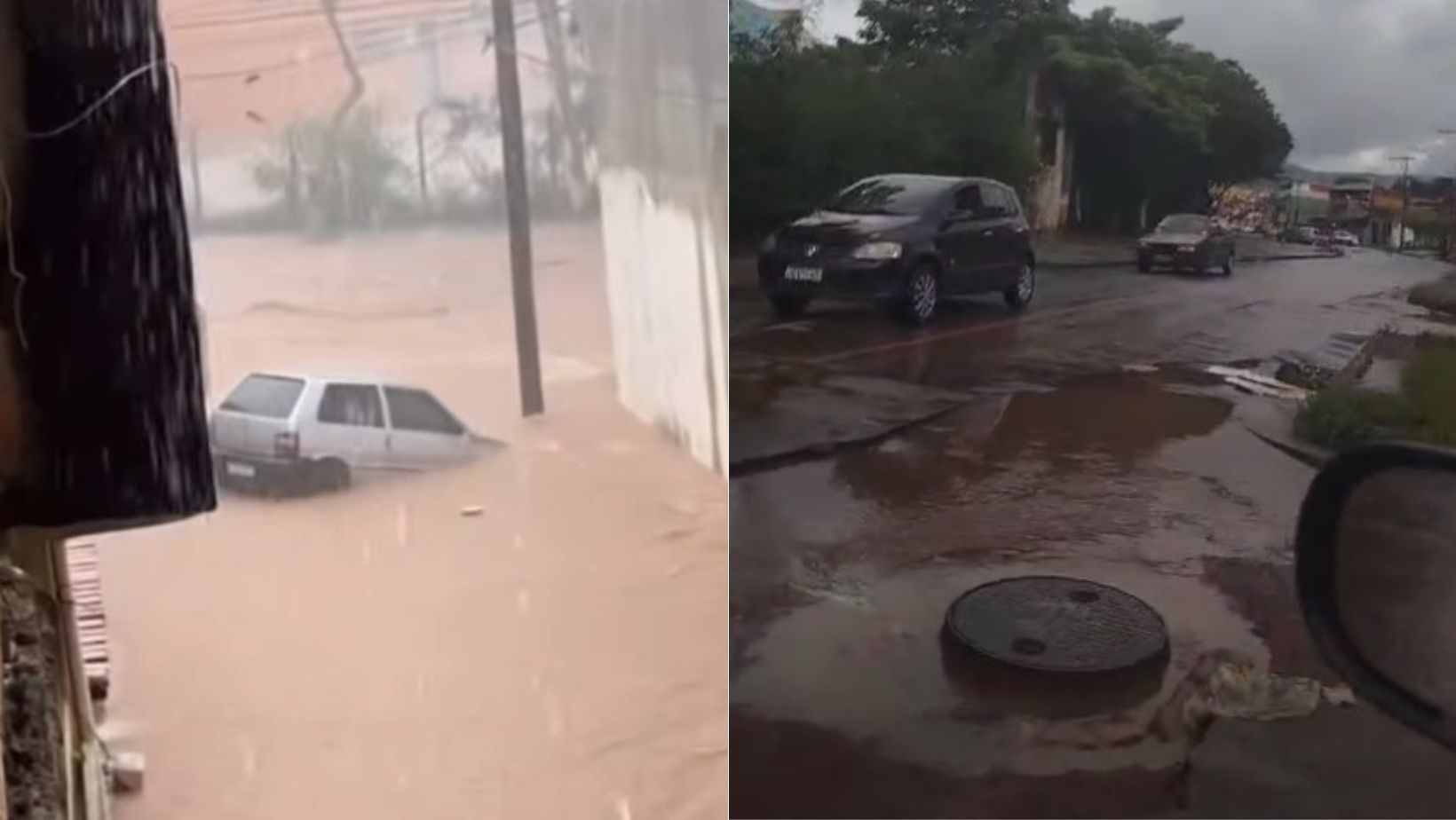 Forte chuva alaga avenidas e arrasta carros na região do Barreiro em BH