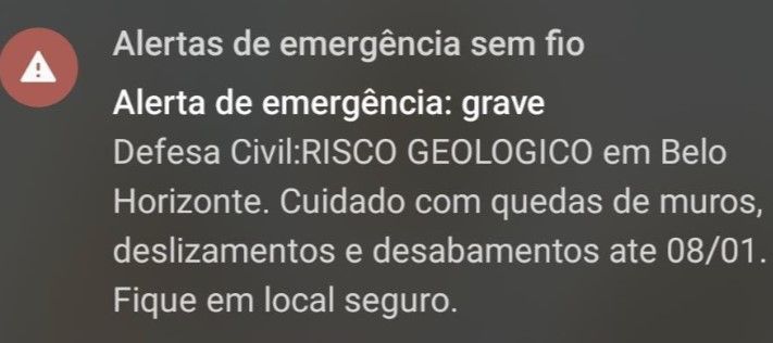 Alerta de emergência é disparado pela Defesa Civil de BH: 'Fique em local seguro'