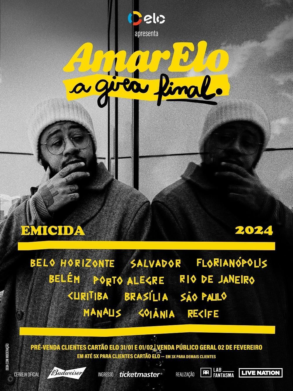 Emicida inicia turnê de despedida do 'AmarElo' por BH; saiba todos os detalhes