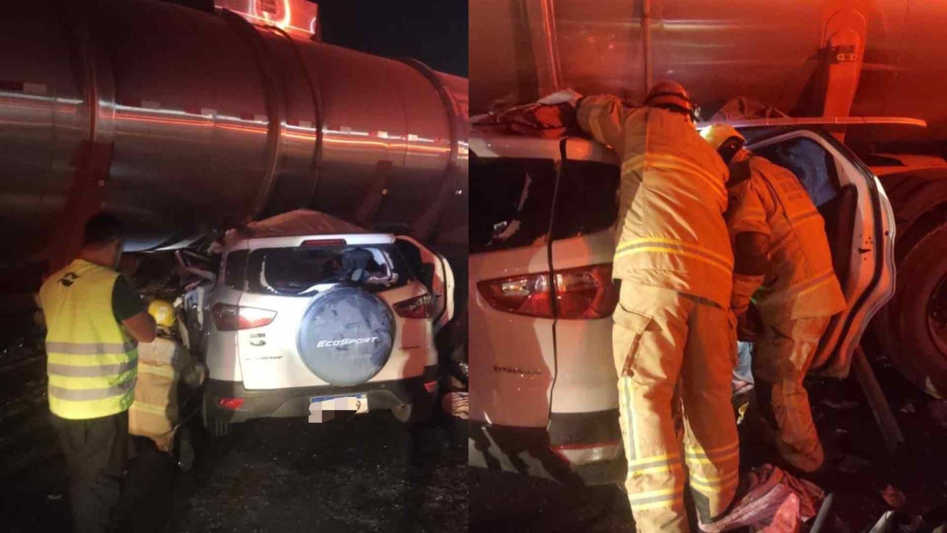 Batida entre carro e carreta deixa dois mortos e três feridos na rodovia MGC-135