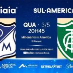 Millonarios-COL x América: acompanhe a partida da Sul-Americana ao vivo na Itatiaia