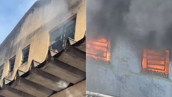 Quatro pessoas que estavam dentro do prédio foram salvos do fogo ao se refugiarem na parte externa de uma das janelas.