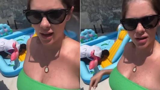 Essa não é a primeira vez que ela enche a piscina de sua filha com a boca