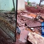 Casa é invadida por lama após desmoronamento de muro no interior de MG