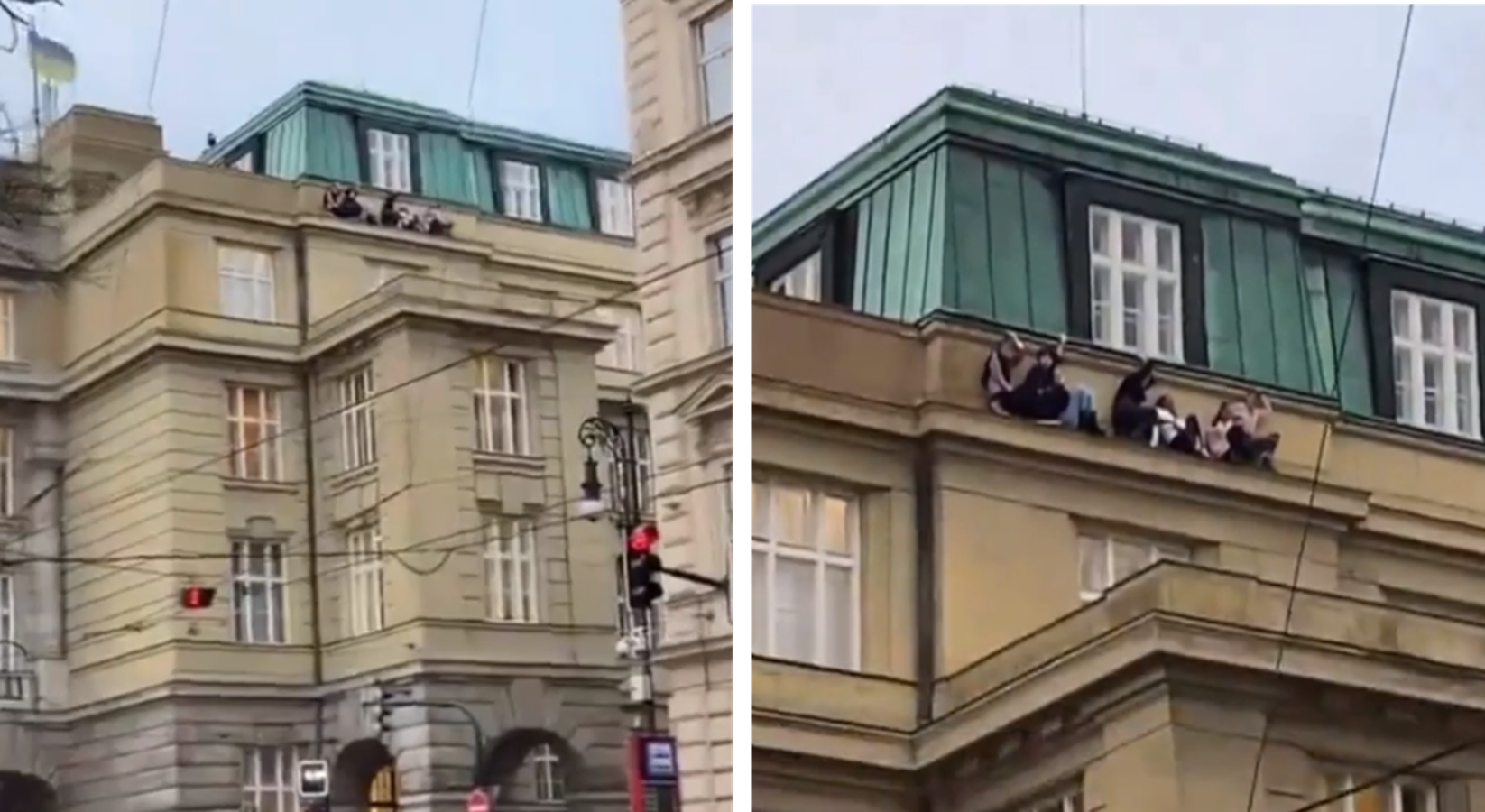 Vídeo: estudantes se agarram à fachada de universidade para fugir de ataque em Praga