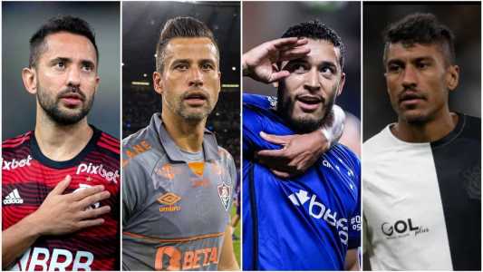 Everton Ribeiro (esq), do Flamengo, Fábio (centro esq), do Fluminense, William (centro dir), do Cruzeiro, e Paulinho (dir), do Corinthians)