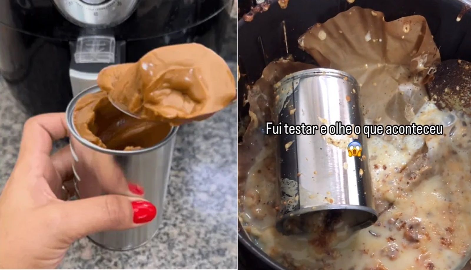 Vídeo: confeiteira testa receita viral de doce de leite na airfryer e lata explode