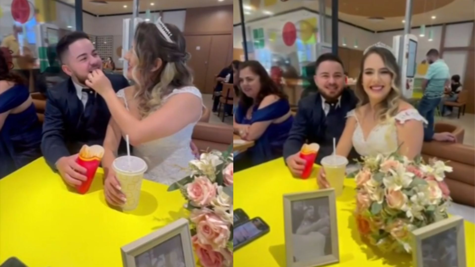 Casal realiza festa de casamento em restaurante fast food em São Paulo: ‘Onde tudo começou’