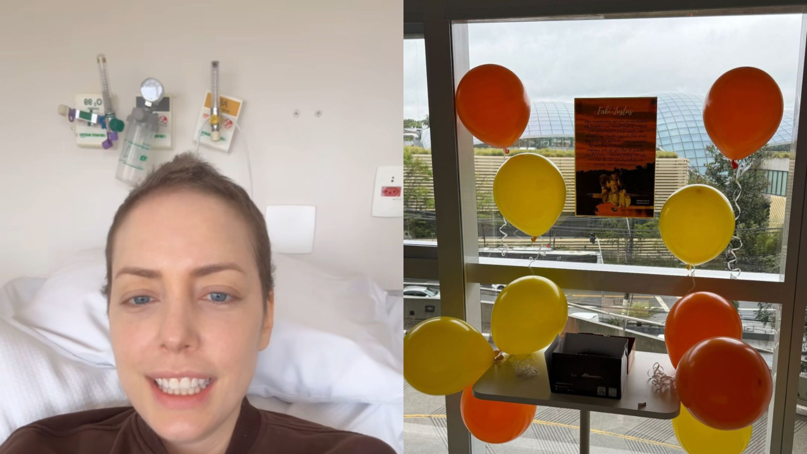 No hospital, Fabiana Justus ganha festa surpresa e anuncia comemoração oficial do transplante de medula