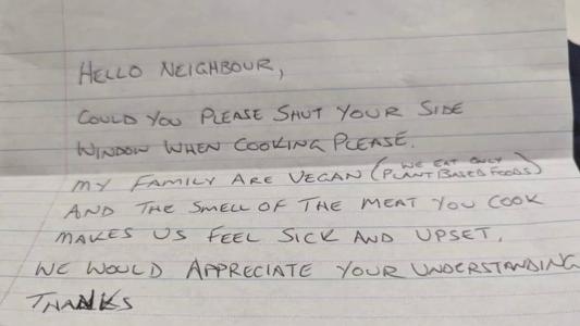 Família australiana escreve carta para vizinho que cozinha carne