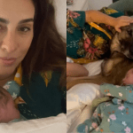 Fernanda Paes Leme exibe primeiro encontro entre filha recém-nascida e pet