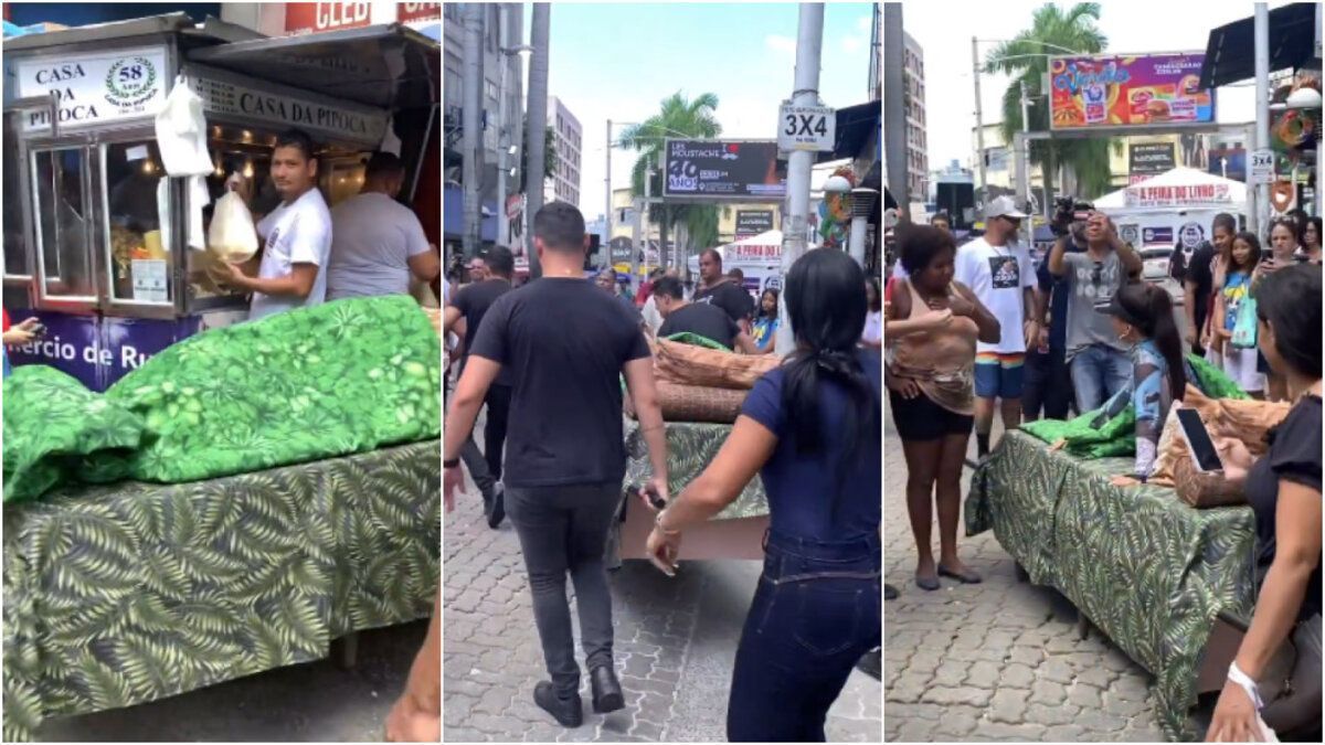 Fernanda, do BBB 24, surge deitada em cama no meio da rua e surpreende público; vídeos