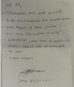 Carta de Bolsonaro para Michelle