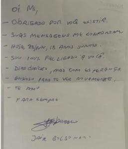 Carta de Bolsonaro para Michelle