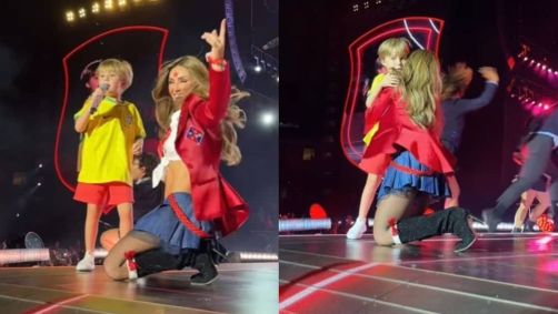 Filho de Anahí canta no palco em show do RBD em SP