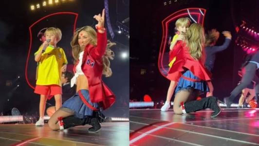 Filho de Anahí canta no palco em show do RBD em SP