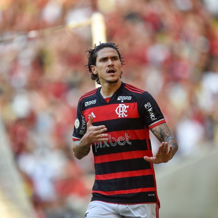Pedro comemora o gol marcado na partida entre Flamengo e Fortaleza