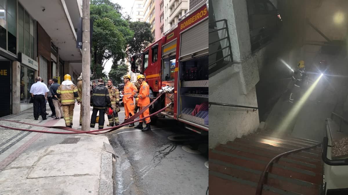 Incêndio atinge materiais de obra em estacionamento no Centro de Belo Horizonte