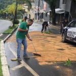 Vazamento de óleo provoca vários acidentes e transtornos na MG-030 em Nova Lima