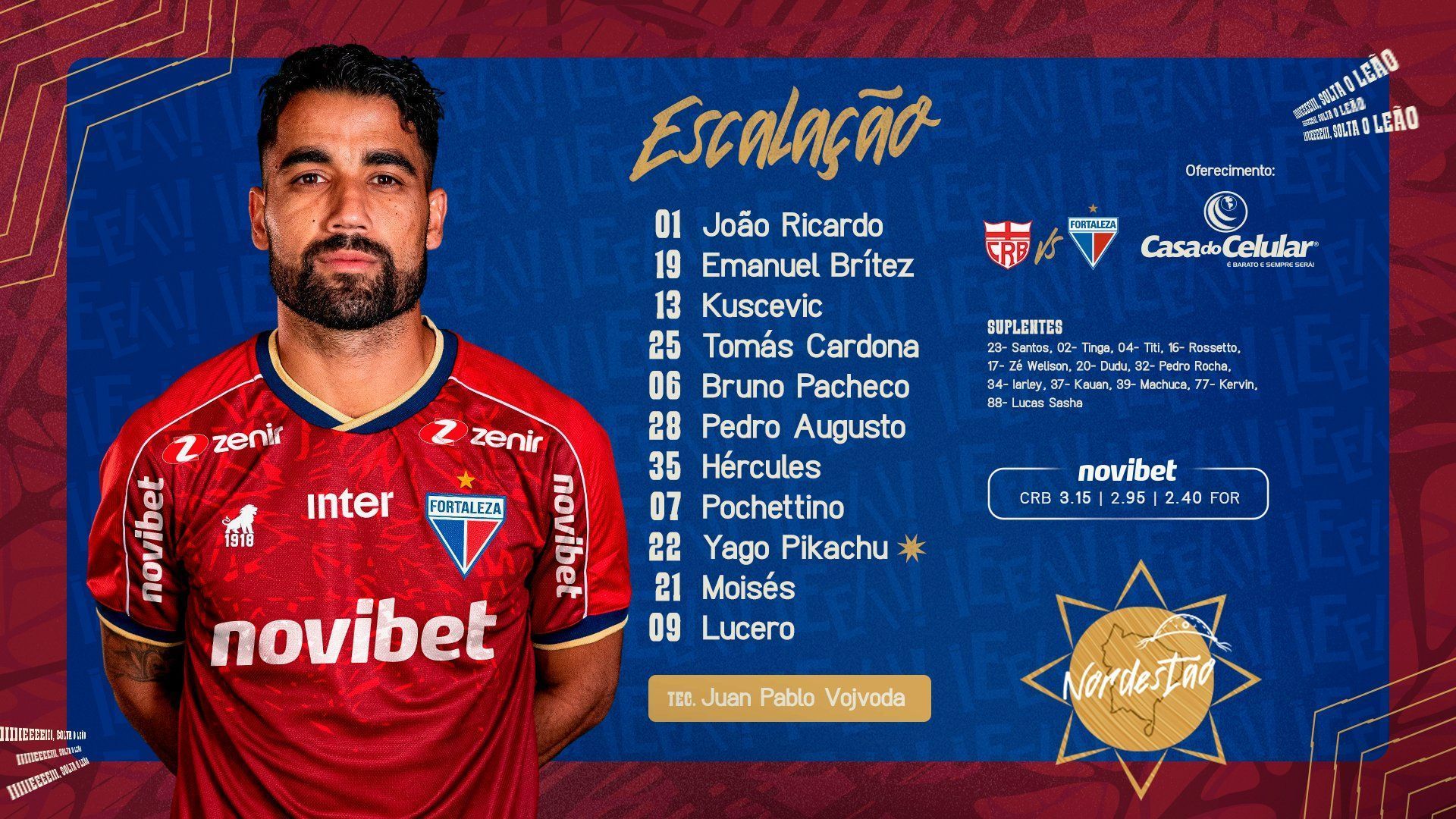 CRB x Fortaleza: veja escalações para final da Copa do Nordeste